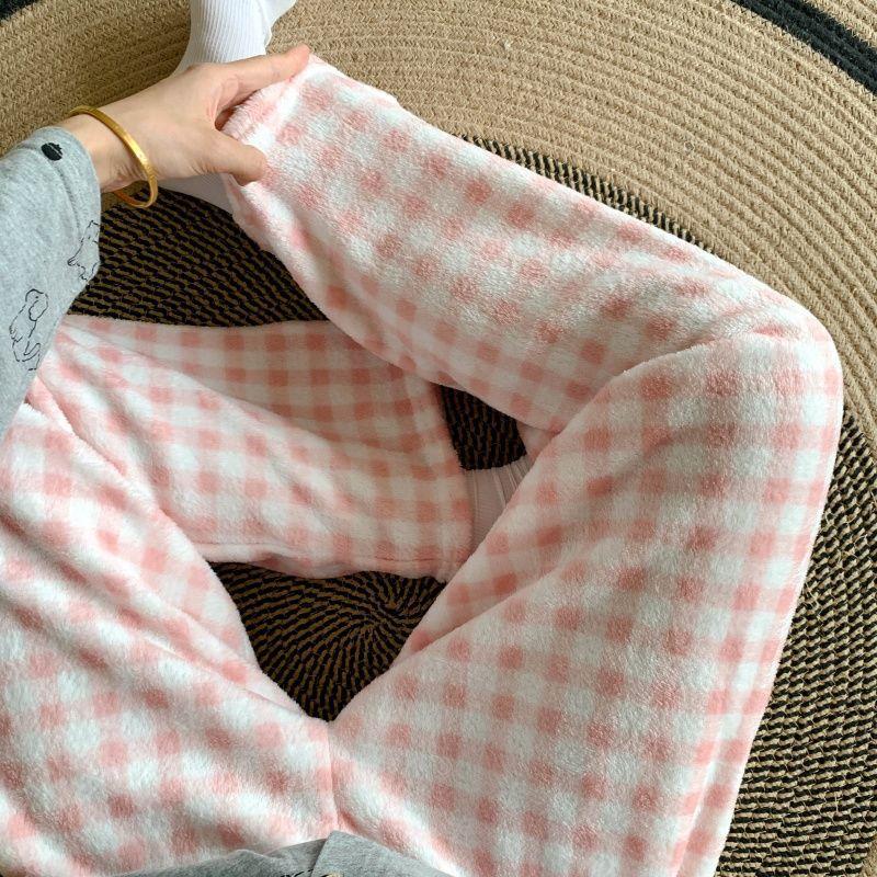 Cute Hello Kitty Women's Coral Fleece Pajama Pants Cartoon Kitty Sleepwear Loungewear