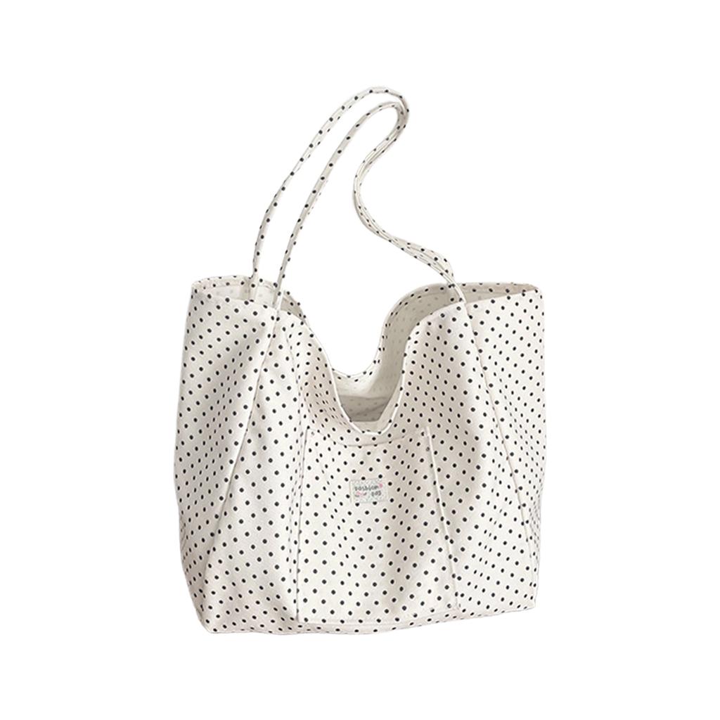 Women's Polka Dot Tote Bag Large Capacity Commuter Shoulder Handbag With Reinforced Bottom