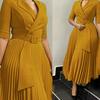 D3352 Autumn/Winter European and American Women's Solid Color Long Sleeve Pleated A-line Dress
