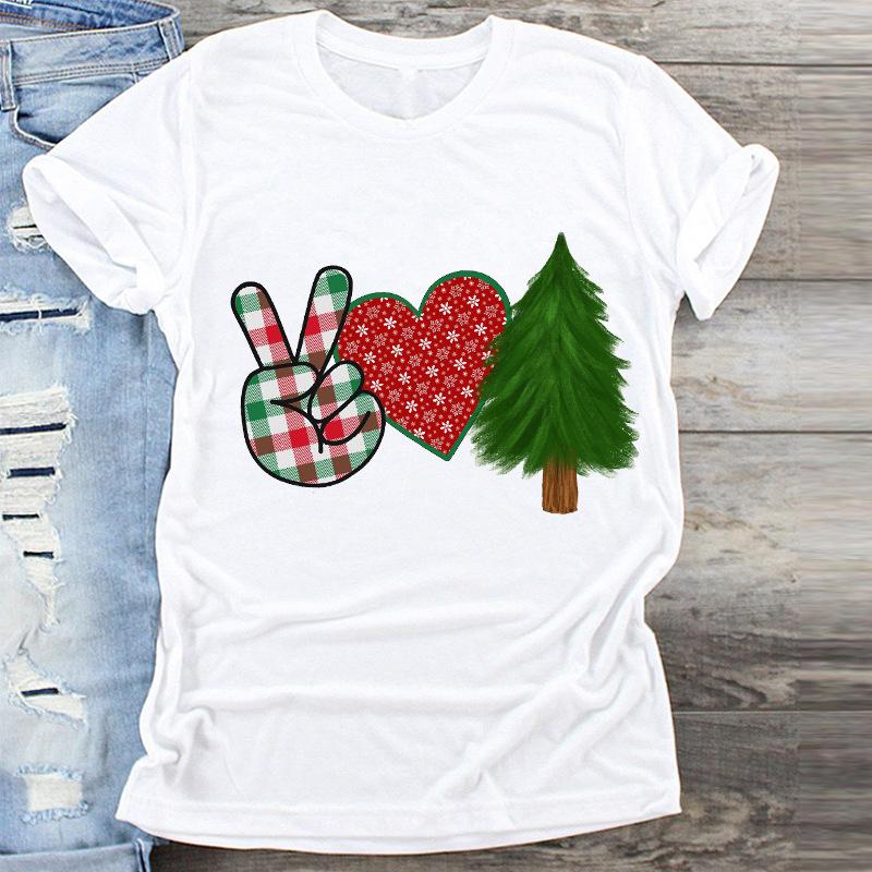 Fashion Cute Christmas Tree Graphics Women T-Shirts Summer Blouse Loose Short Sleeve Shirts O-Neck Tops Female Clothes