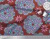 Soimoi Red Japan Crepe Satin Fabric Blue Mandala Printed Fabric 1 metre 42 Inch