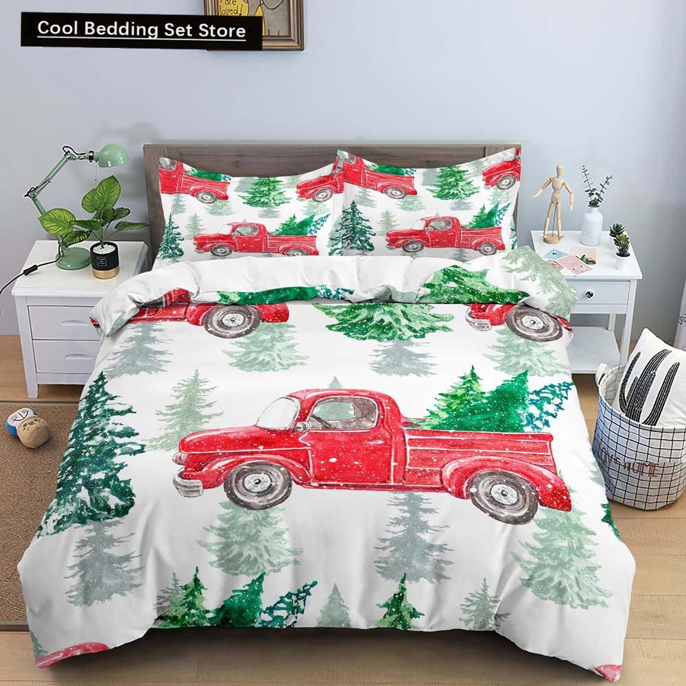 3D Christmas King Queen Duvet Cover Set Kids Cartoon Merry Christmas Red Quilt Cover 2/3pcs Polyester Beddings Set Single Double