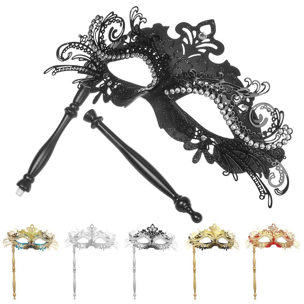 Masquerade Mask with Holding Stick Venetian Halloween Costume Mask Mardi Gras Mask for Womens Party