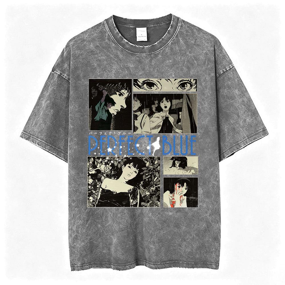 Vintage Washed Anime Perfect Blue Mima Kirigoe TShirts Mens Women Clothing Fashion Harajuku Oversized Short Sleeve T Shirts