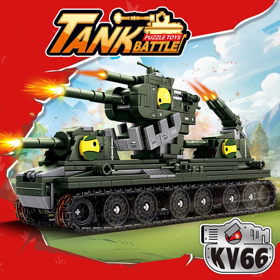 WW2 Military Cartoon Tank Monster Germany Karl Gerat Railway Gun P1000 Soviet KV 44 Model Building Blocks Bricks Toys Kids Gifts