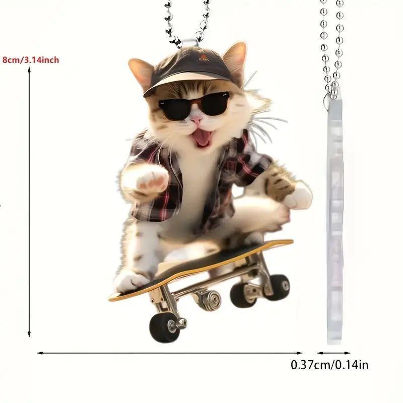 

Trendy Acrylic Cat Pendant Stylish Skateboard Design Fun Car Decoration Home For 1