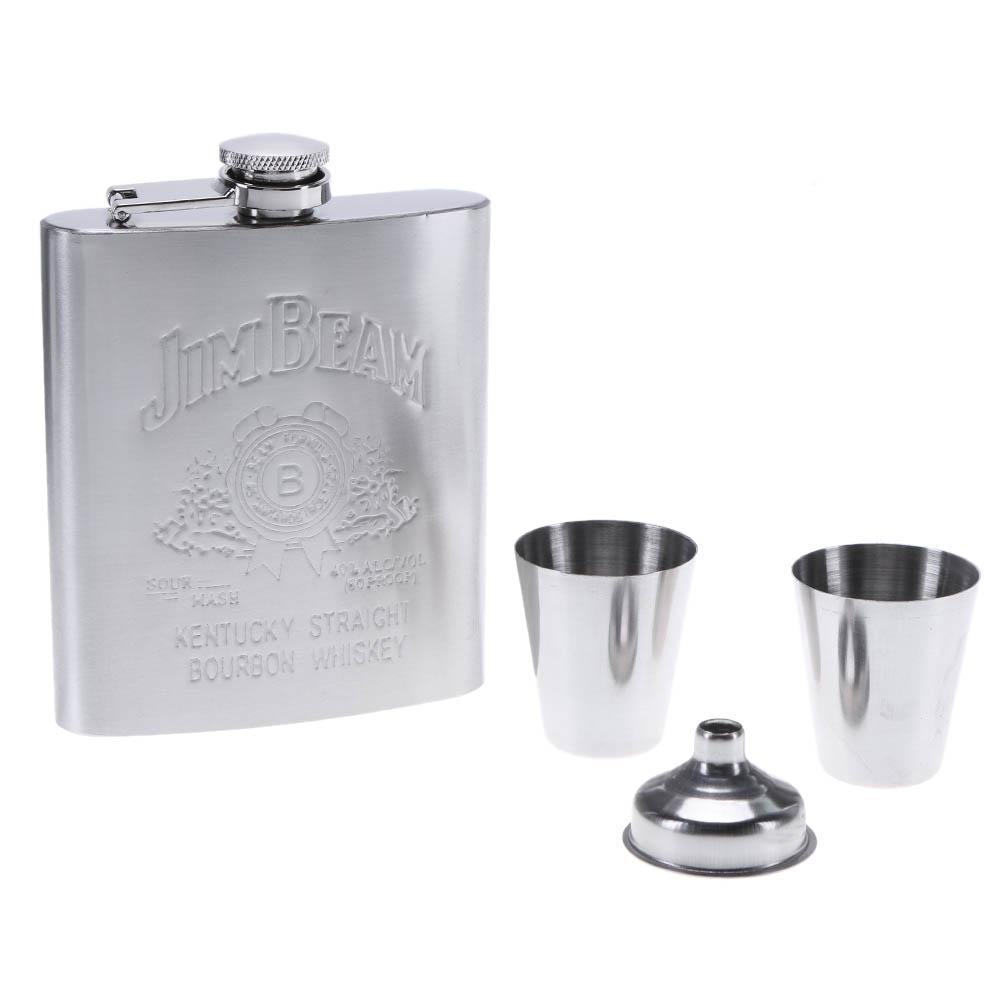 7oz Silver Portable 304 Stainless Steel Flagon Whiskey Vodka Wine Pot Hip Flask Set Alcohol Drinking Funnel Cup Set