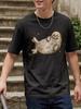 Unisex O Neck Tee Cute Lazy Seal Sparkle Graphic Print Cotton Short Sleeve Loose Summer Breathable Daily Casual Basic Wear Top
