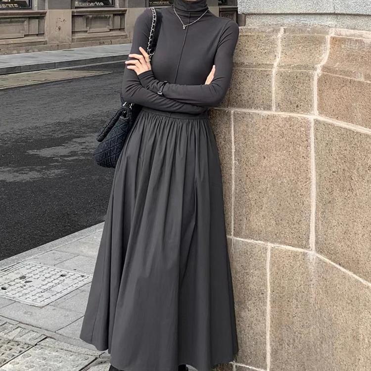 

Женское элегантное платье-водолазка миди А-силуэта Женские жилеты Офисные леди XXL чёрный