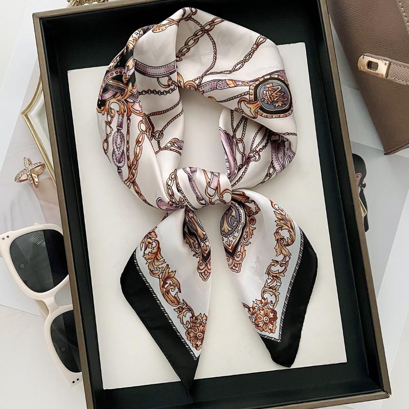 70cm Retro Britische Kette Bedruckter Seidenschal Ring Kette Seil Schals Hochwertiges und Vielseitiges Temperament Kopftuch Schal Schal