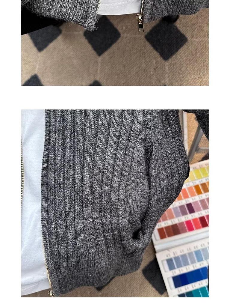 Men's Thick Knit Zipper Sweater - Solid Color, Half-High Collar, Autumn/Winter Pullover, Loose Fit Floral Thread Design
