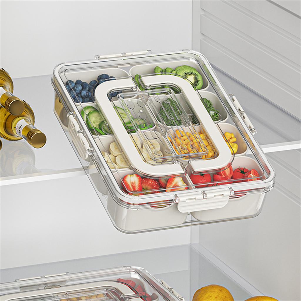 Divided Serving Tray With Lid And Handle, 8 Compartment Snackle Box Container, Portable Snack Box, Travel Storage Organizer For Candy Veggie Fruit