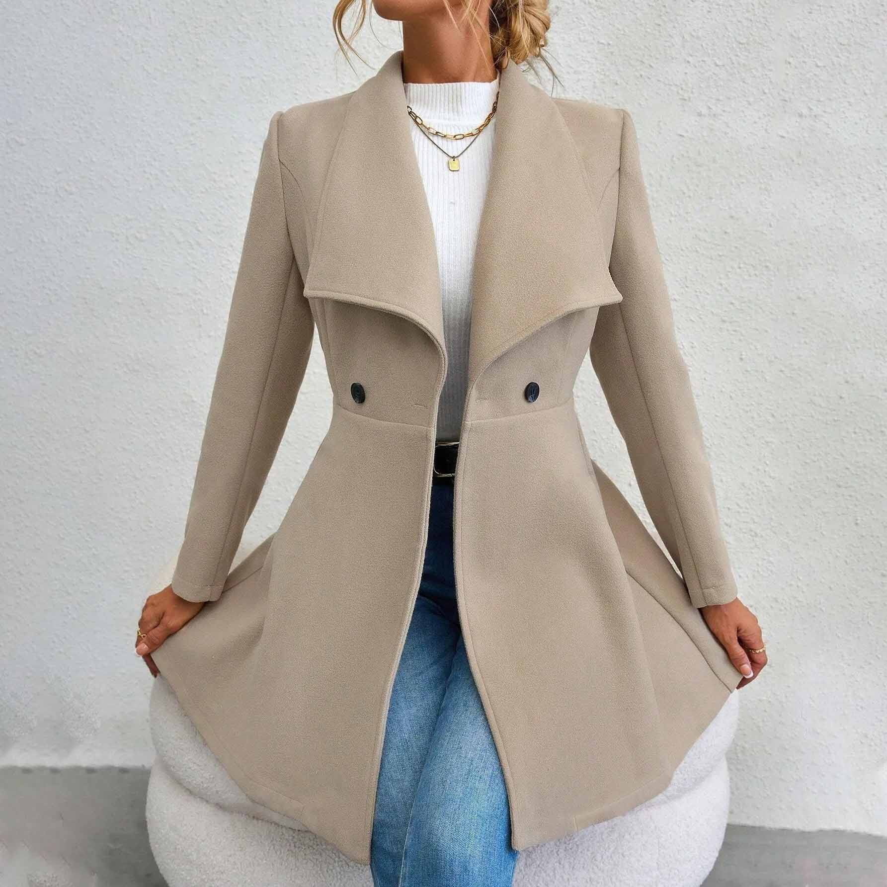 Women s Fashion Lapel Button Slim-Fit Woolen Coat for Autumn & Winter S