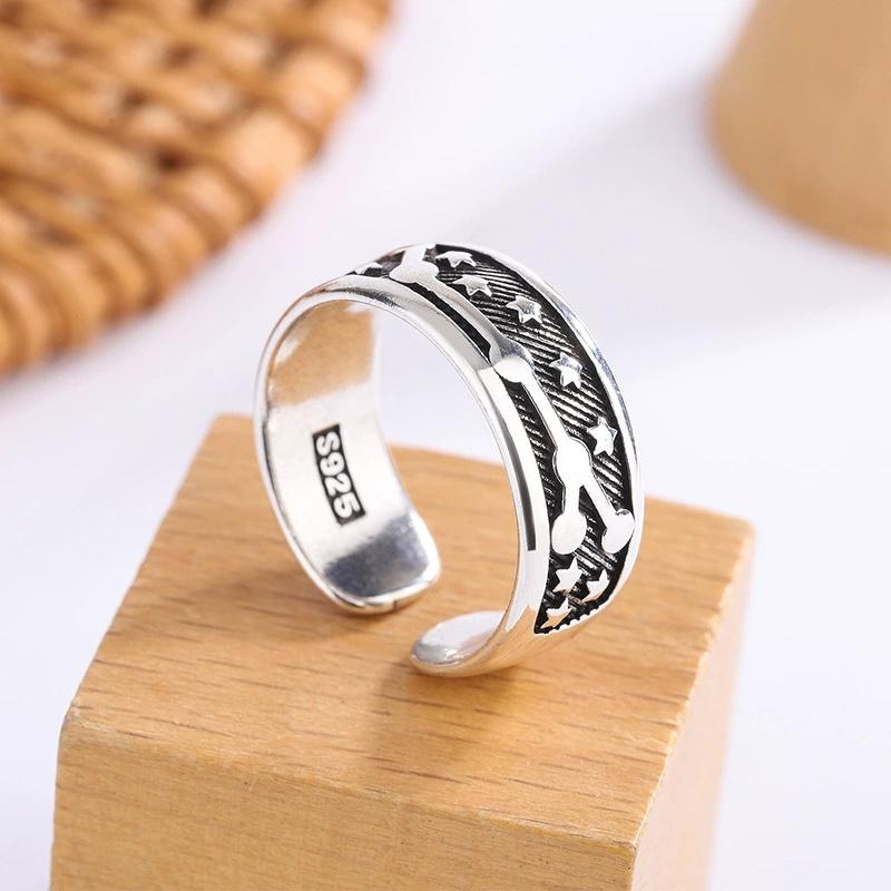 Buyee 925 Sterling Silver Fashion Ring Finger Adjustable Constellation Jewelry Circle for Women Men Fine Silver Ring Gift