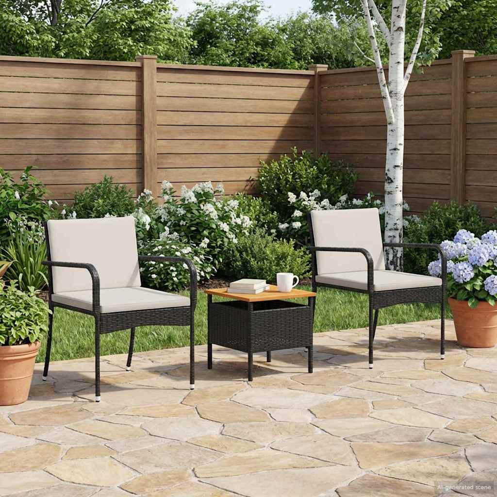 Garden Set Black Poly Rattan