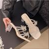 Fashion Crystal Butterfly Straight Strap Sandals Summer New Square Toe Open Toe Pull-in Foot Non-slip Clear Square Heel Cool Mopping