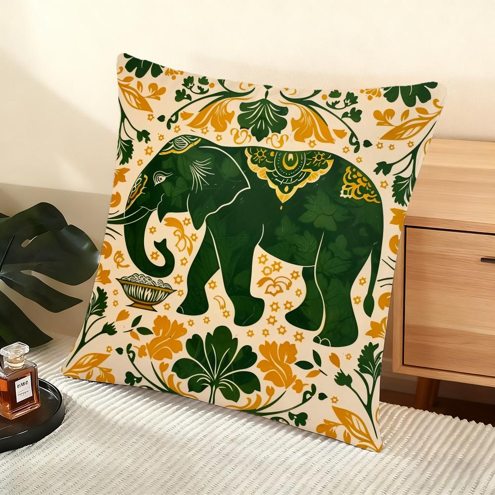 Elephant and flower Cushion Cover Soft Short Plush Pillow Cover Smooth Cozy Texture Aesthetic Cushion Case Home Decor