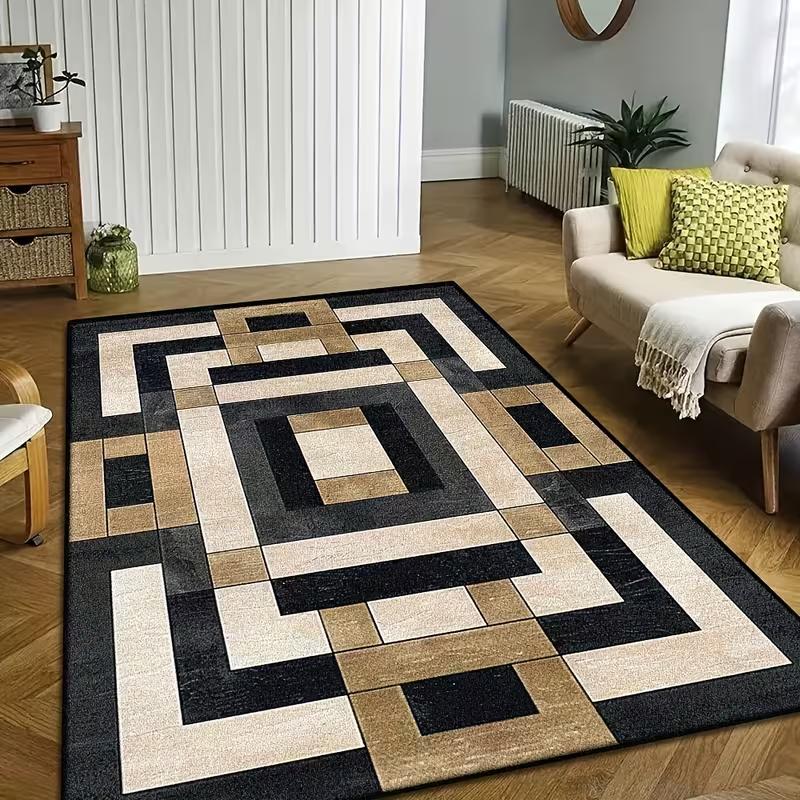 Living Room Mat Modern Geometric Dining Table Mat Home Decoration Carpet Mat Black Soft Bedroom Mat Home Decoration Carpet