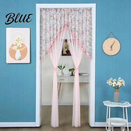 French Retro Style Door Drape Sheer Lace Curtain Embroidered Floral Doorway Curtain with Beads Embroidery Room Divider Rod Pocket for Bedroom Living