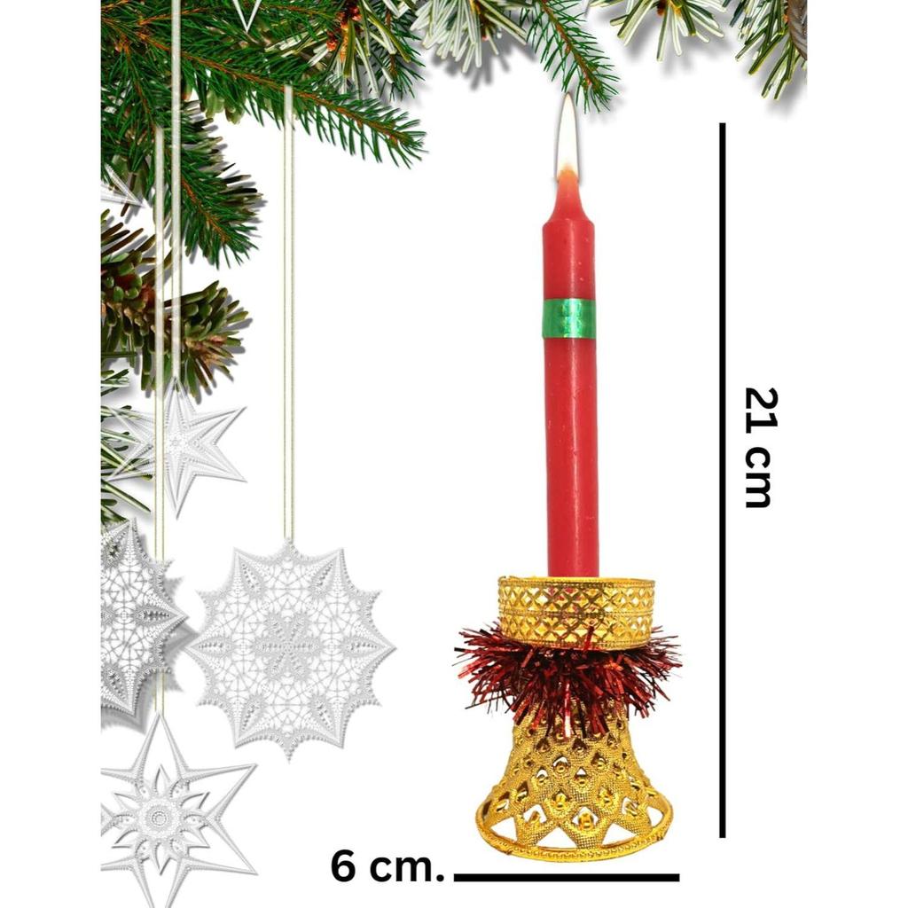 Decorative Candles Round Merry Christmas Wax Candles with Candle Stands Holders for Xmas Red Green Santa Candles