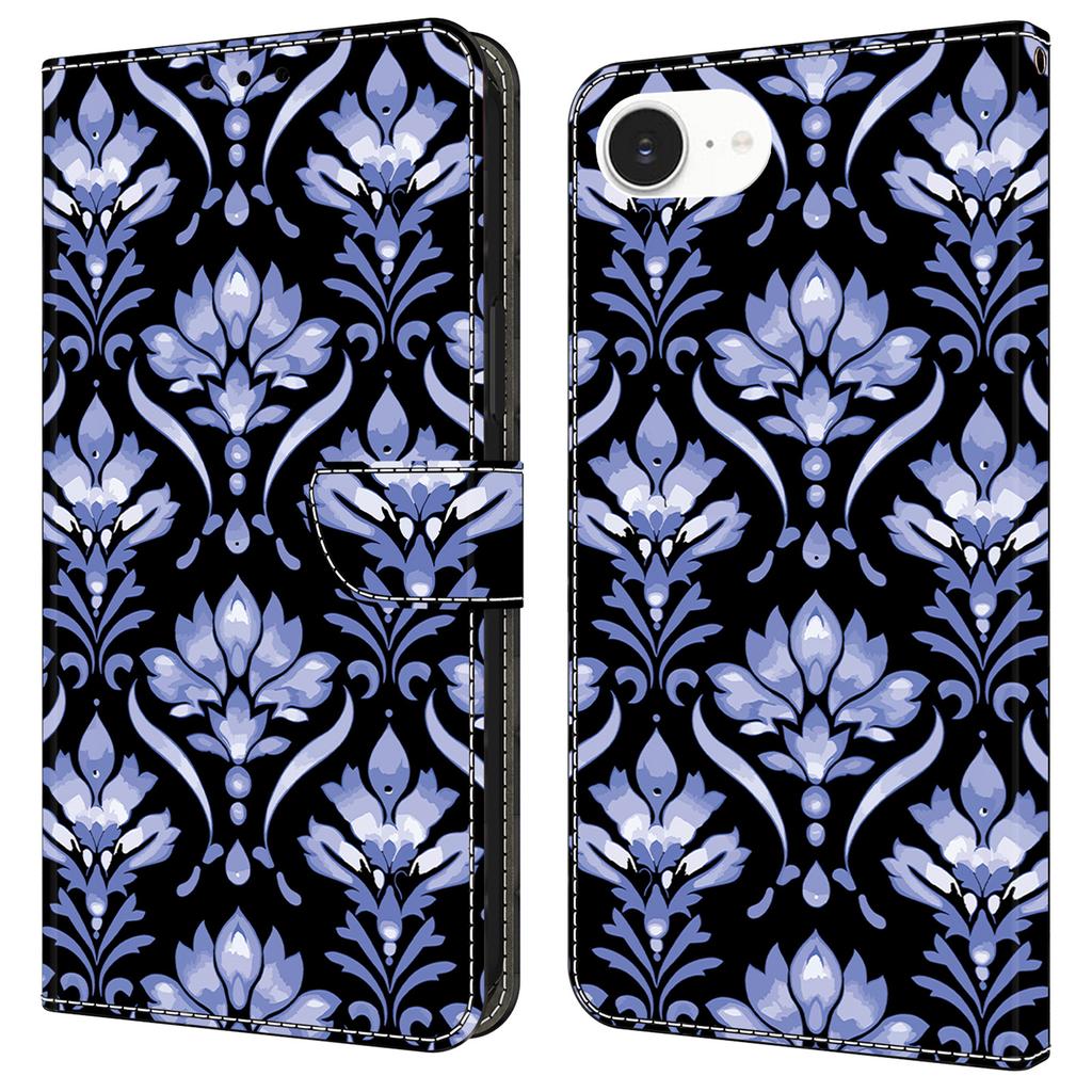 For iPhone 16e Leather Case Pattern Printing Wallet Stand Anti Drop Phone Cover