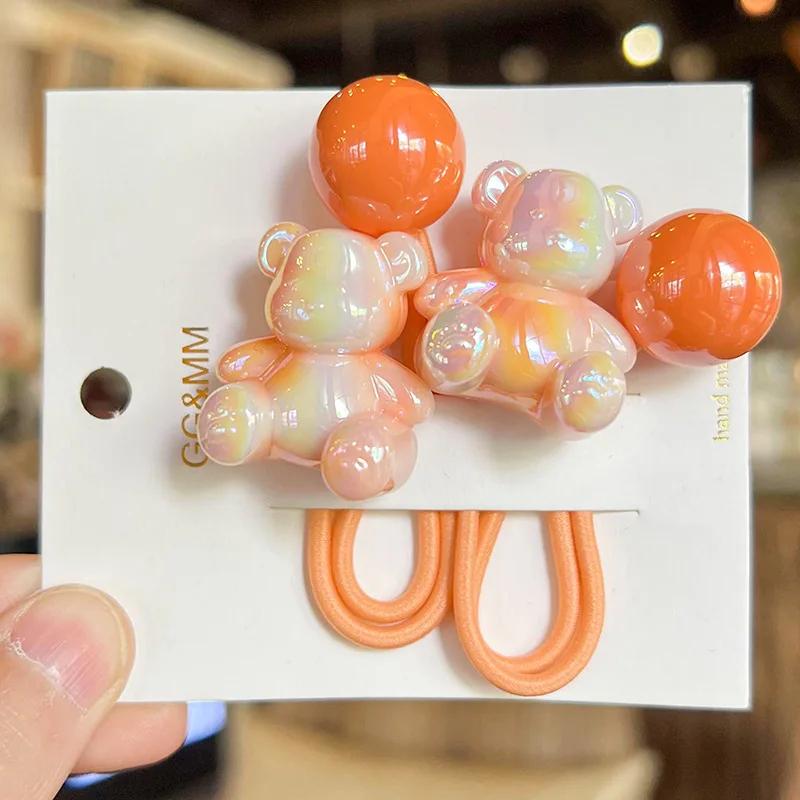 

2PCS Lovely Gradient Sitting Bear Girls Elastic Hair Bands Princess Hair Accessories Children Hair Ties Baby Headwear