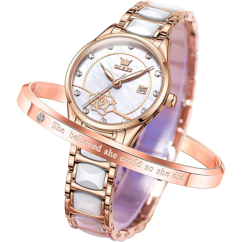 OLEVS Women s Cute Waterproof Watch with Japanese Movement, Luminous Display, Date Function, White
