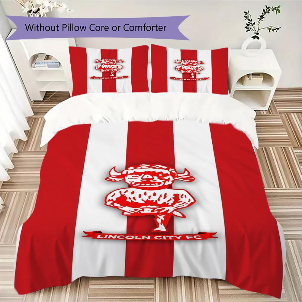 Lincoln City FC Pattern Bedding uilt Set uilt Cover Pillowcase Home Decoration Birthday Gift (1 * duvet cover + 2 * pillowcase without core)