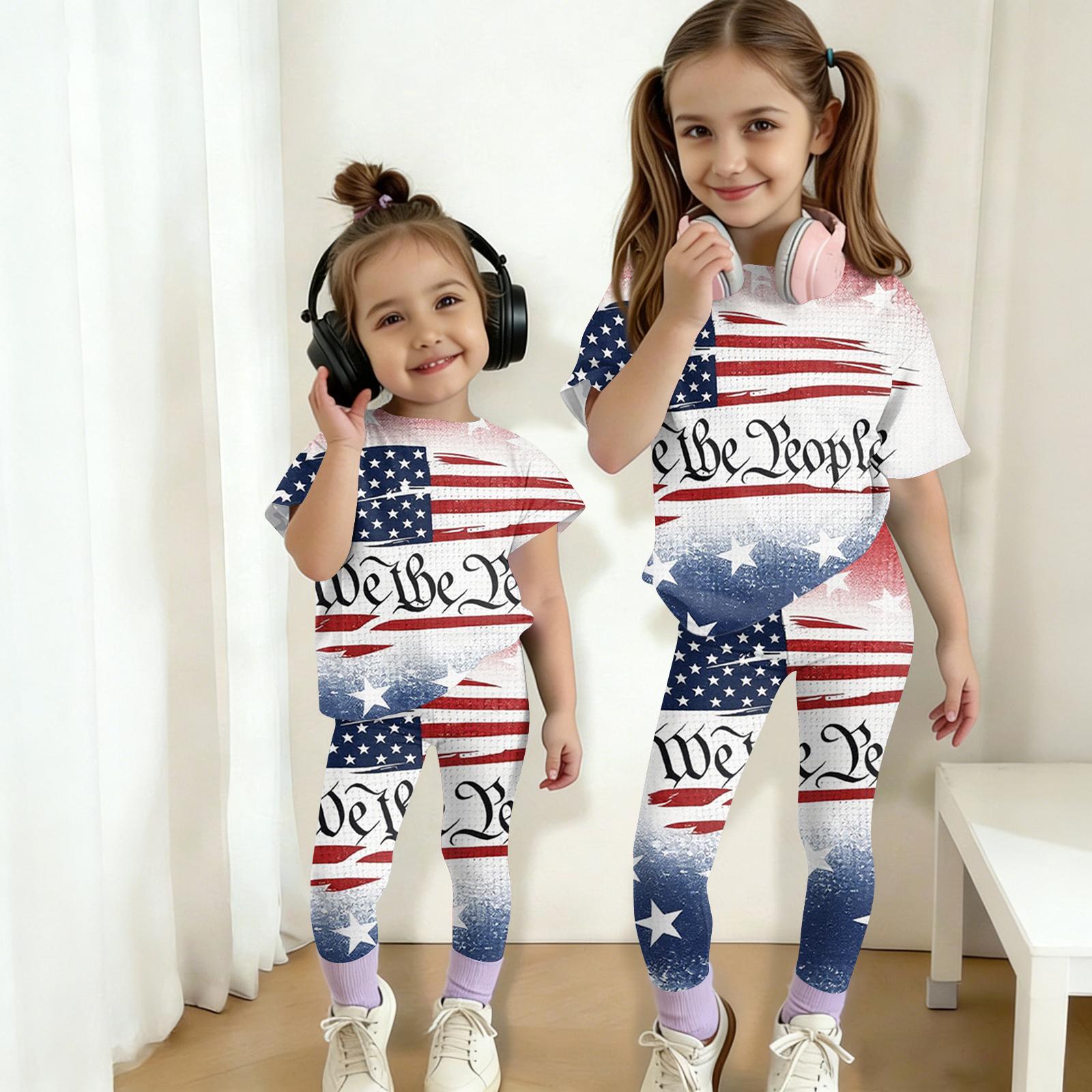

Kids Casual Two Piece Outfit Short Sleeve Top and Long Pants Set Butterfly Print Comfortable Fit Lightweight Fabric Suitable for Daily Wear 150
