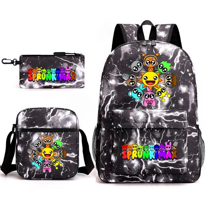 New Rhythm Box Sprunki Music Game Schoolbag Backpack Pencil Case Three-piece Set Student Heat Transfer Backpack D