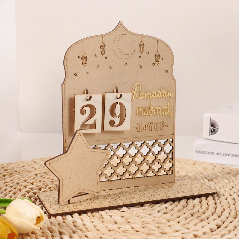 Ramadan Countdown Advent Calendar Eid Mubarak Wooden Ornaments Muslim Party Supplies 2025 Ramadan Home Decoration Accessories