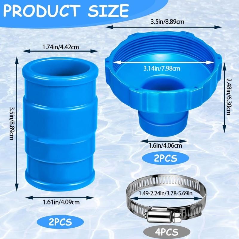 Universal Swimming Pool Hose Connector 2 Rubber Adapters 4 Stainless Clamps Secure Pool Maintenance Tool