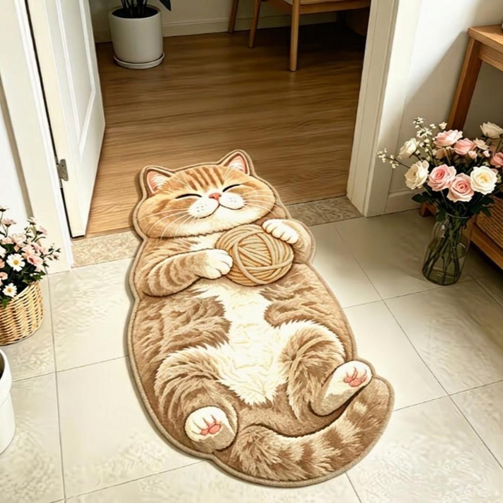Anti-fouling Home Decor Carpet 2D Cartoon Carpet Cute Cat-Shaped Area Rug Bedrooms жёлтый