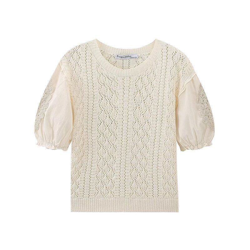 Fashion Style 2024 Summer New Women's Clothing Easiest for Match Puff Sleeves Romantic Style Knitting Tops 6236004