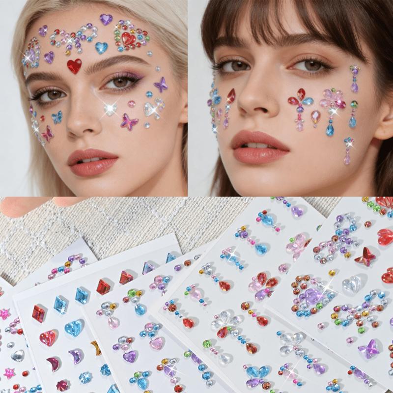 4pcs Assorted Colored Face Gem and Body Jewelry Rhinestone Stickers