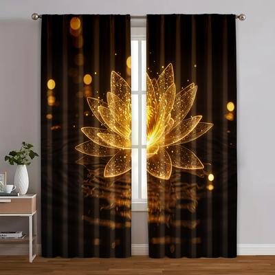 2pc, Curtains Golden Flowers Spring and Summer Blackout Polyester Birthday Party Use for Aesthetic Room Decor