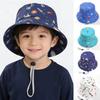 Kids Summer Sun Protection Cap Spaceship Planet Print Bucket Hat Wide Brim Fisherman Hats Boys Girls Outdoor Beach Basin Caps