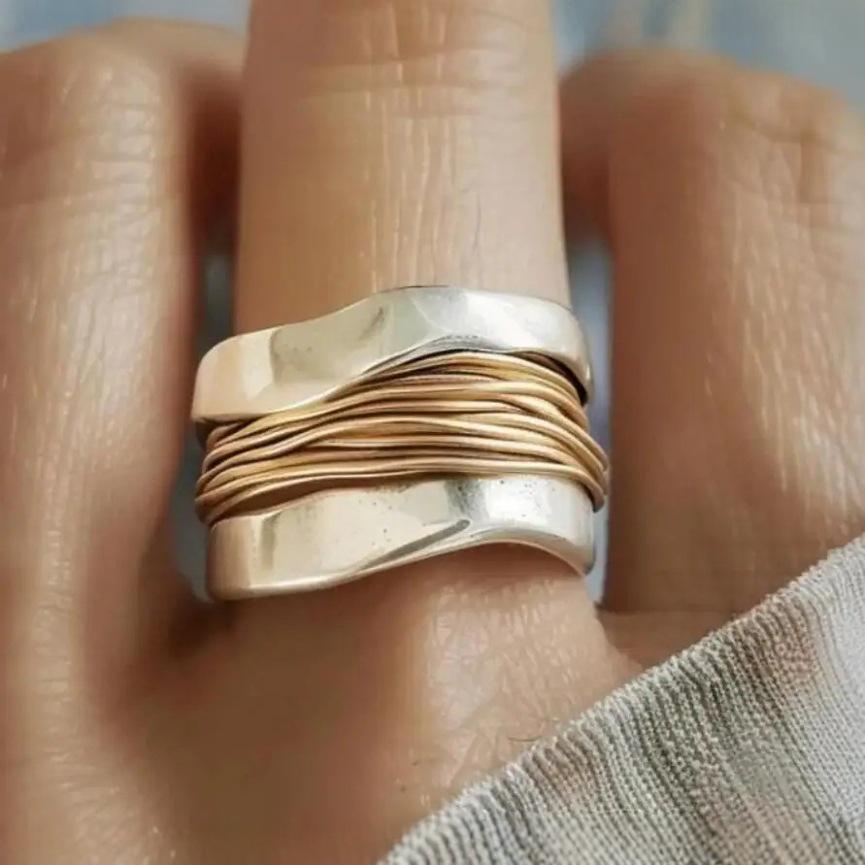 Gangdi Dwukolorowy Stalowy Pierścionek Unisex - Minimalistyczny Modny Design
