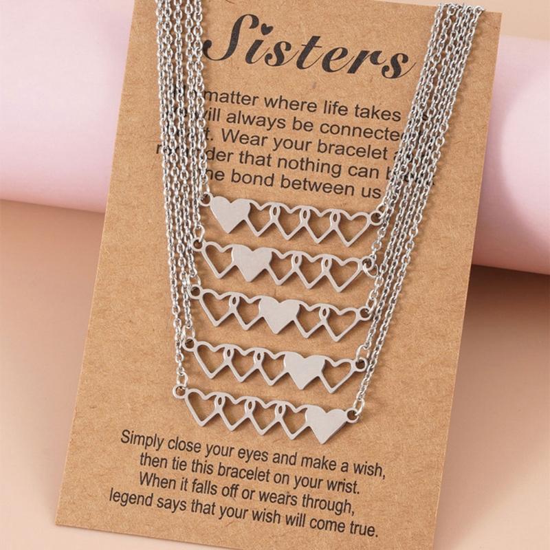 4Pcs/5Pcs Sister Heart-shaped Short Necklaces Stainless Steel Best Friend Necklace Suitable for 4 Sisters or 5 Sisters