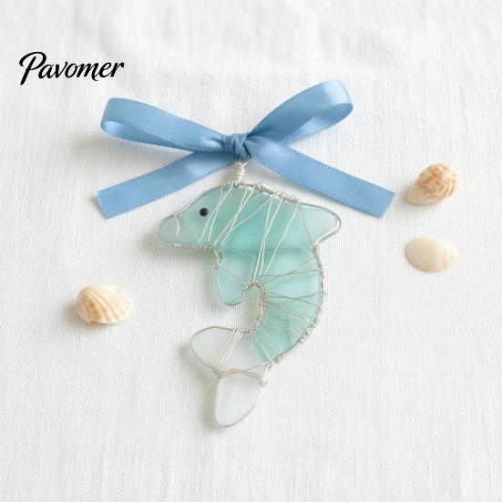 Artisanal Coastal Style Gifts Handmade Sea Glass Ocean Ornaments, 2D Wire Wrapped Christmas Tree Decoration, Story Collection Decor Turtle Octopus