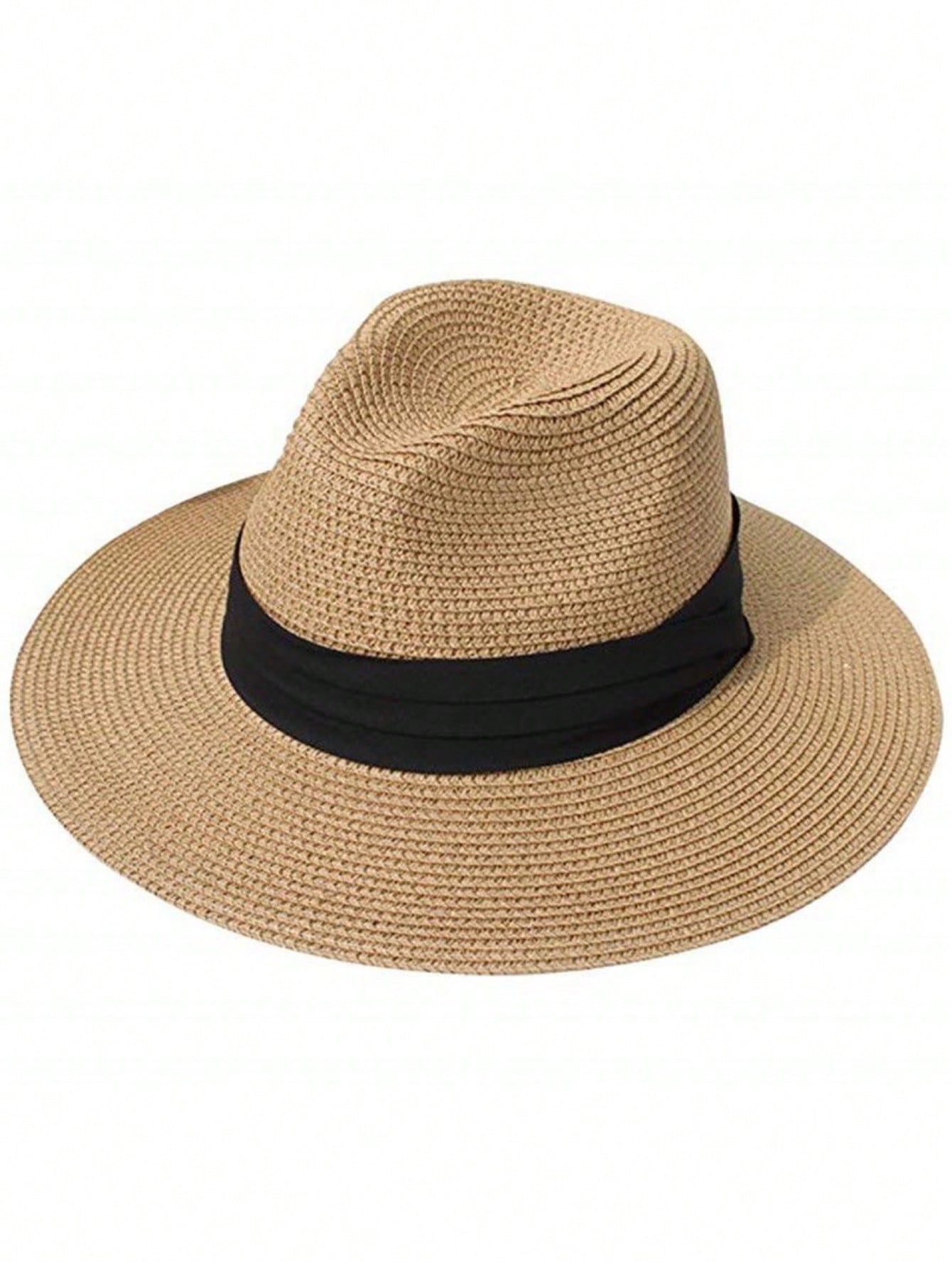 

1pc 2026 New Women Straw Fedora Hat, Foldable Wide Brim Sun Hat with Ribbon Band for Beach Vacation 58