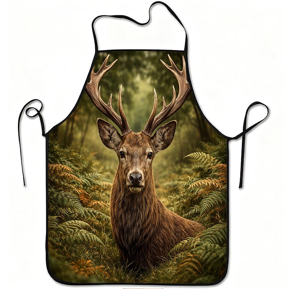 1pc Forest Deer Print Apron, Durable And Easy to Clean, Adjustable Waistband, Polyester Material, for Kitchen Cooking, Gardening, Orchard Picking, Chr