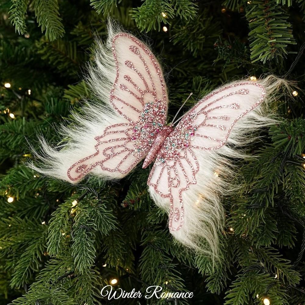 Sequin Bead Butterfly Ornament Fluff Hair Xmas Hanger New Party Decor  Holiday Event