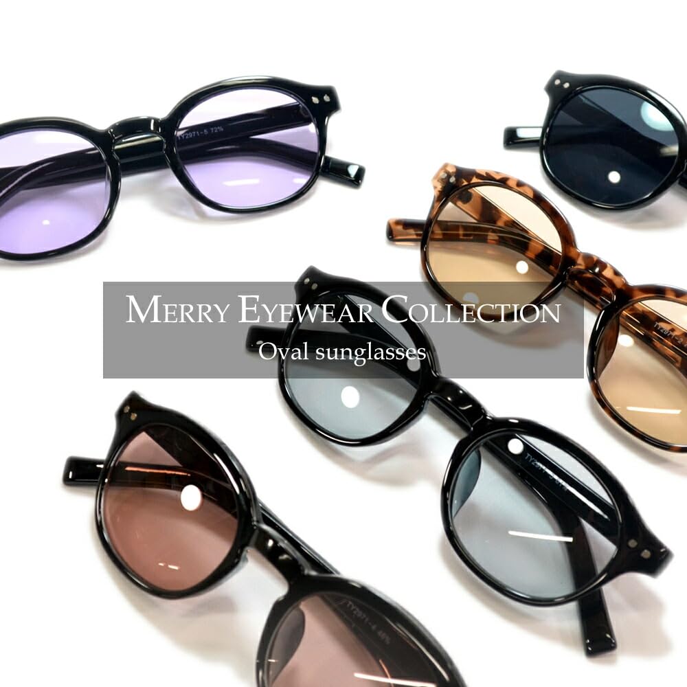 [MERRY PLEASURE] Sunglasses for Men and Women, Fashion Glasses, Oval, Round, Tinted Lenses (Lightly Colored)