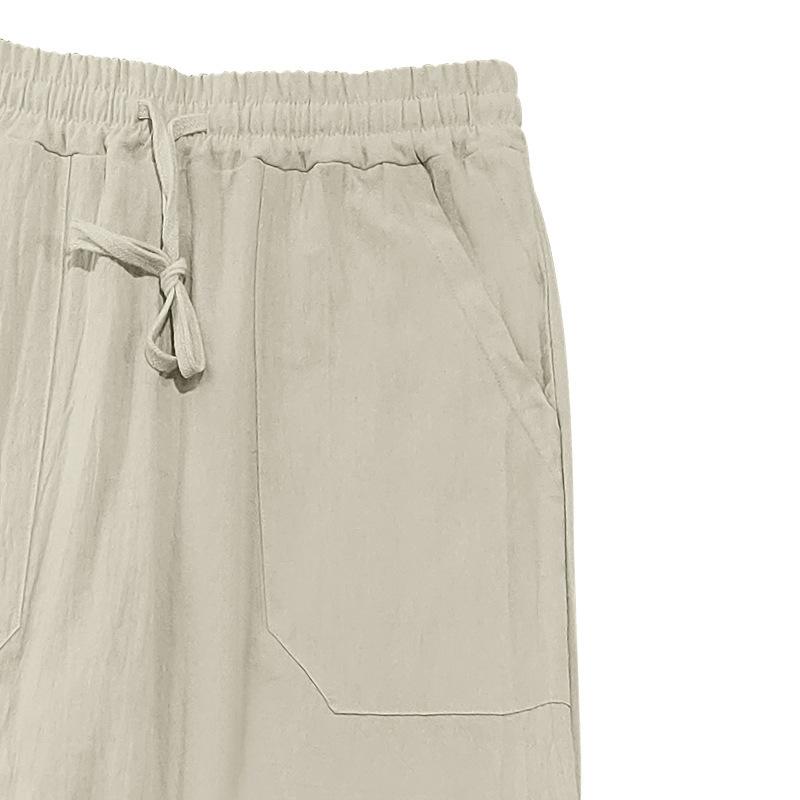 Men's Cotton Linen Thin Section Casual Trousers Straight Loose Printed Trousers Men's Summer Models