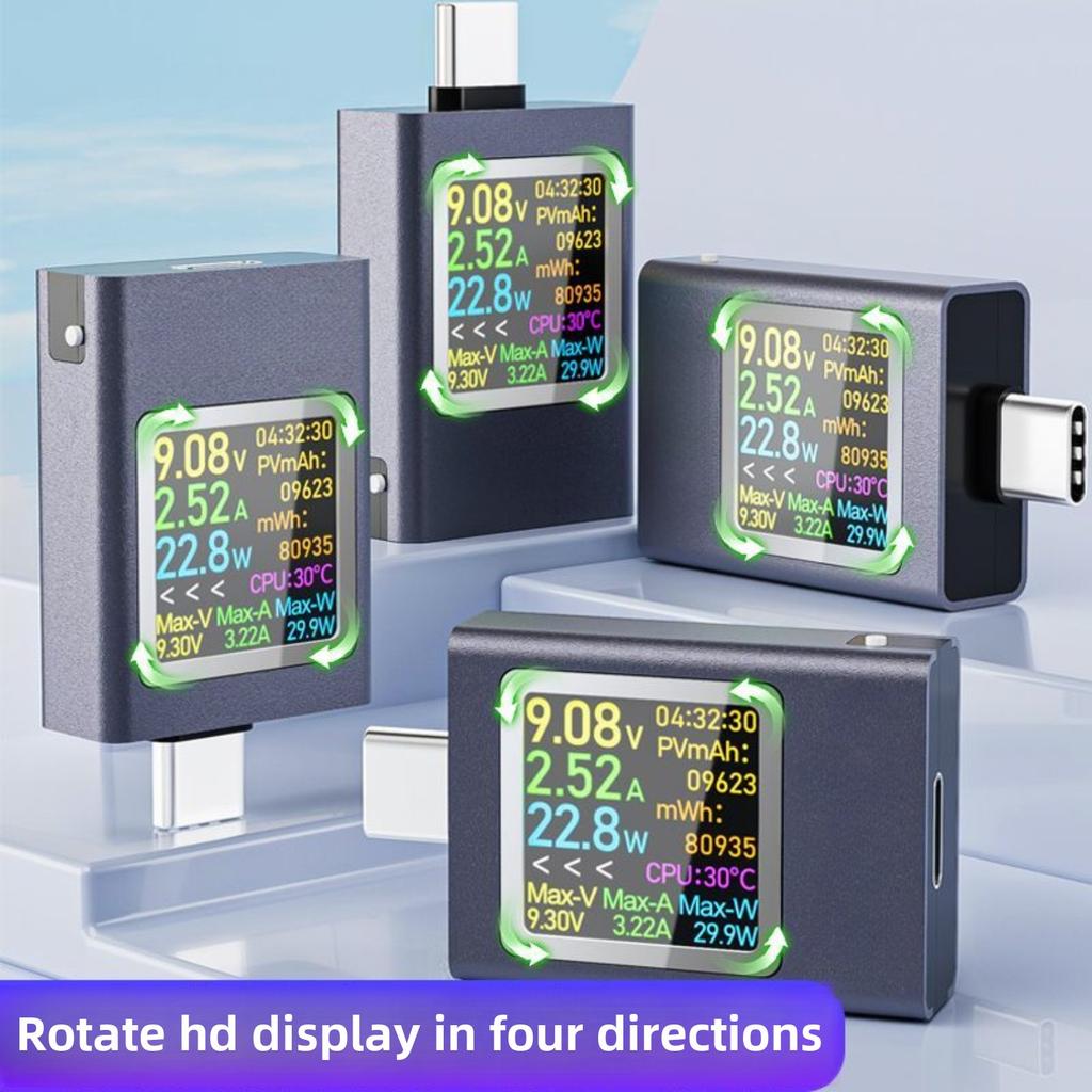 Type-C PD Fast Charger Tester, Multifunctional Cable Digital Current Voltage Meter Detector with LCD Display for USB Charging