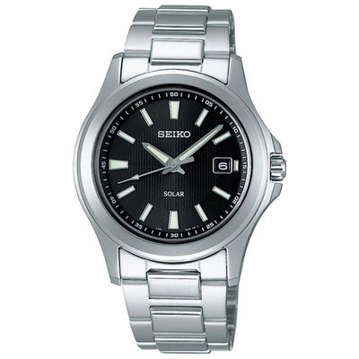 SBPN067 Men's Solar Powered Watch Black Dial Stainless Steel Date Calendar