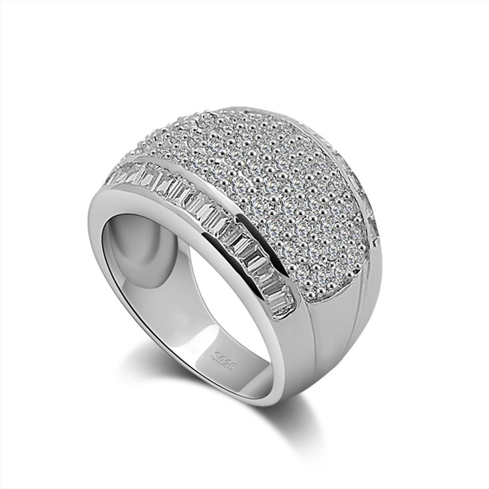 Women'S Inlaid Zircon Wide Ring Personalized Index Finger Ring Electroplated Micron Rhodium Gold Silver Jewelry