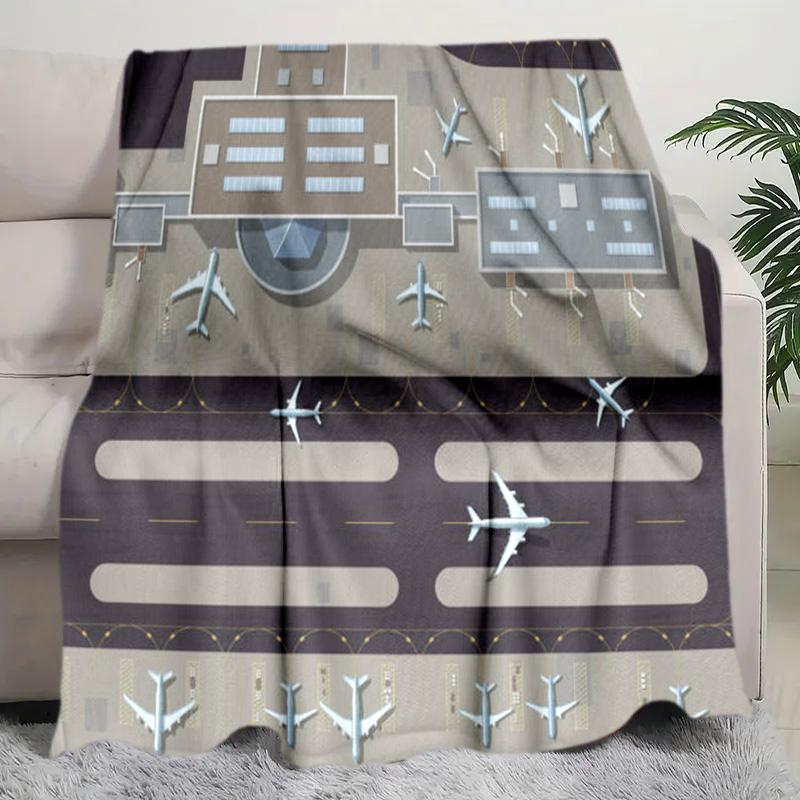 Airport Runway Map Print Blanket Soft Comfortable All Seasons Suitable Sofa Office Nap Travel Birthday Gift Christmas Present