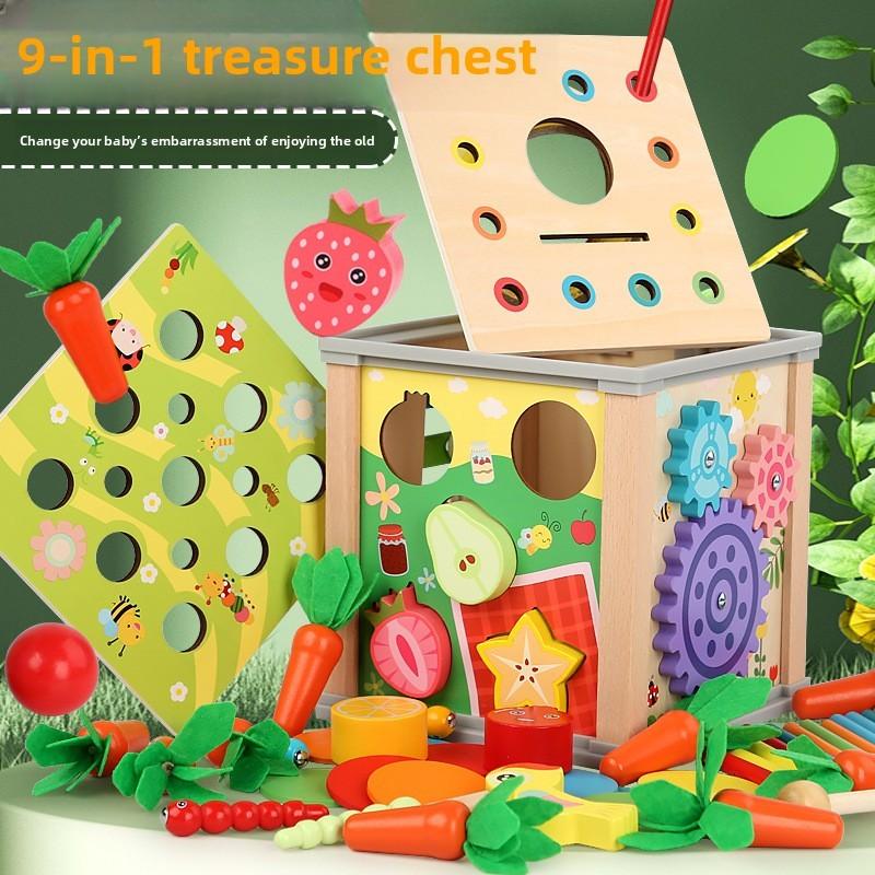 Wooden Radish Pulling Tapping Piano Matching Multi Functional Treasure Toy Box